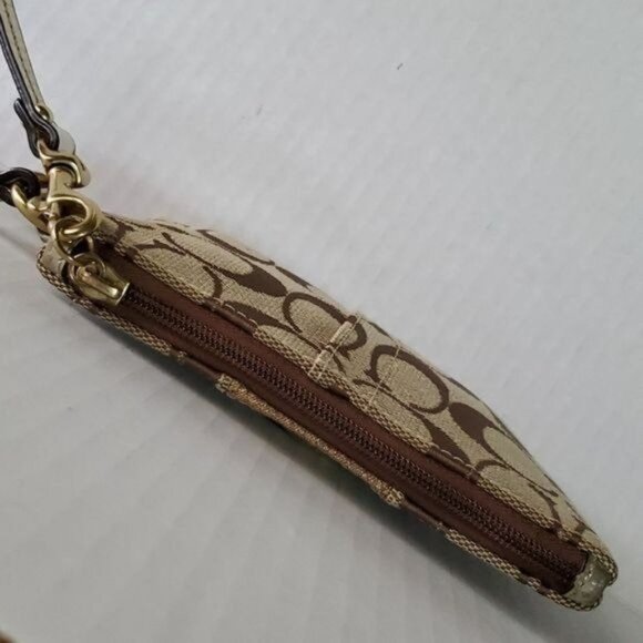 Coach GOLD Signature Logo Canvas Pouch Wristlet Clutch Wallet Bag WOMEN'S WOMANS - Picture 8 of 16